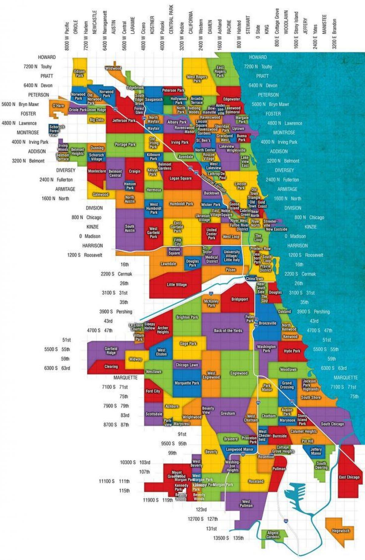 la carte de Chicago et de sa banlieue