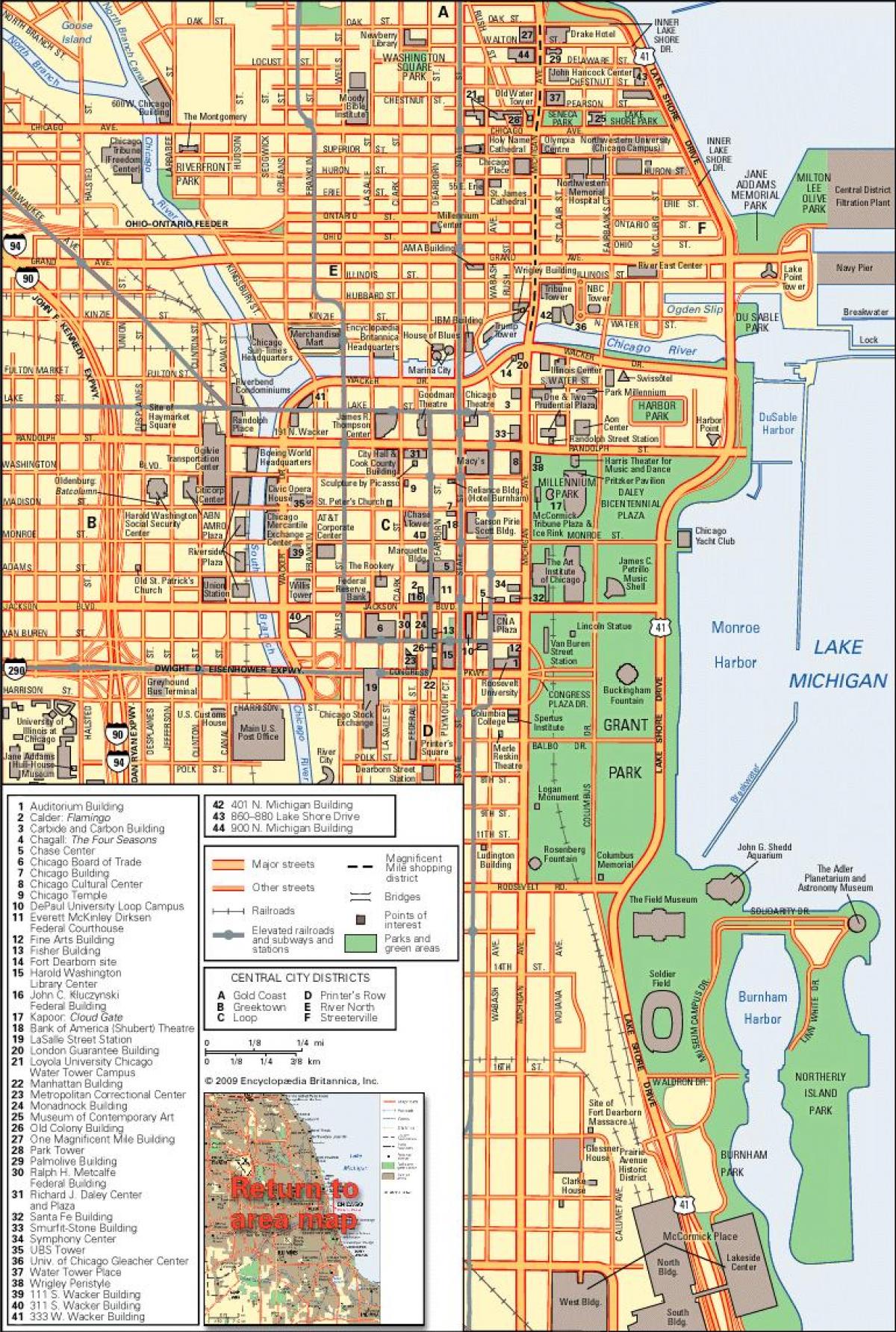 carte du centre-ville de Chicago