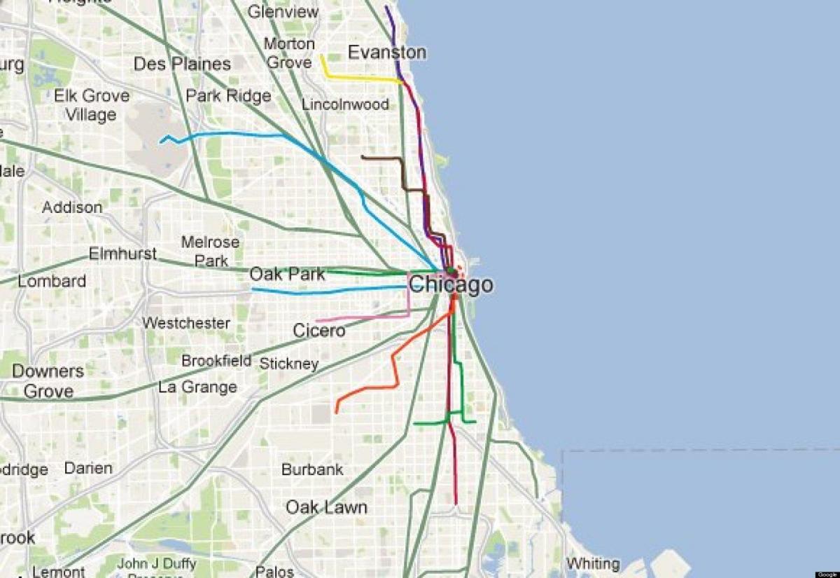 Chicago bleue de la ligne de train de la carte