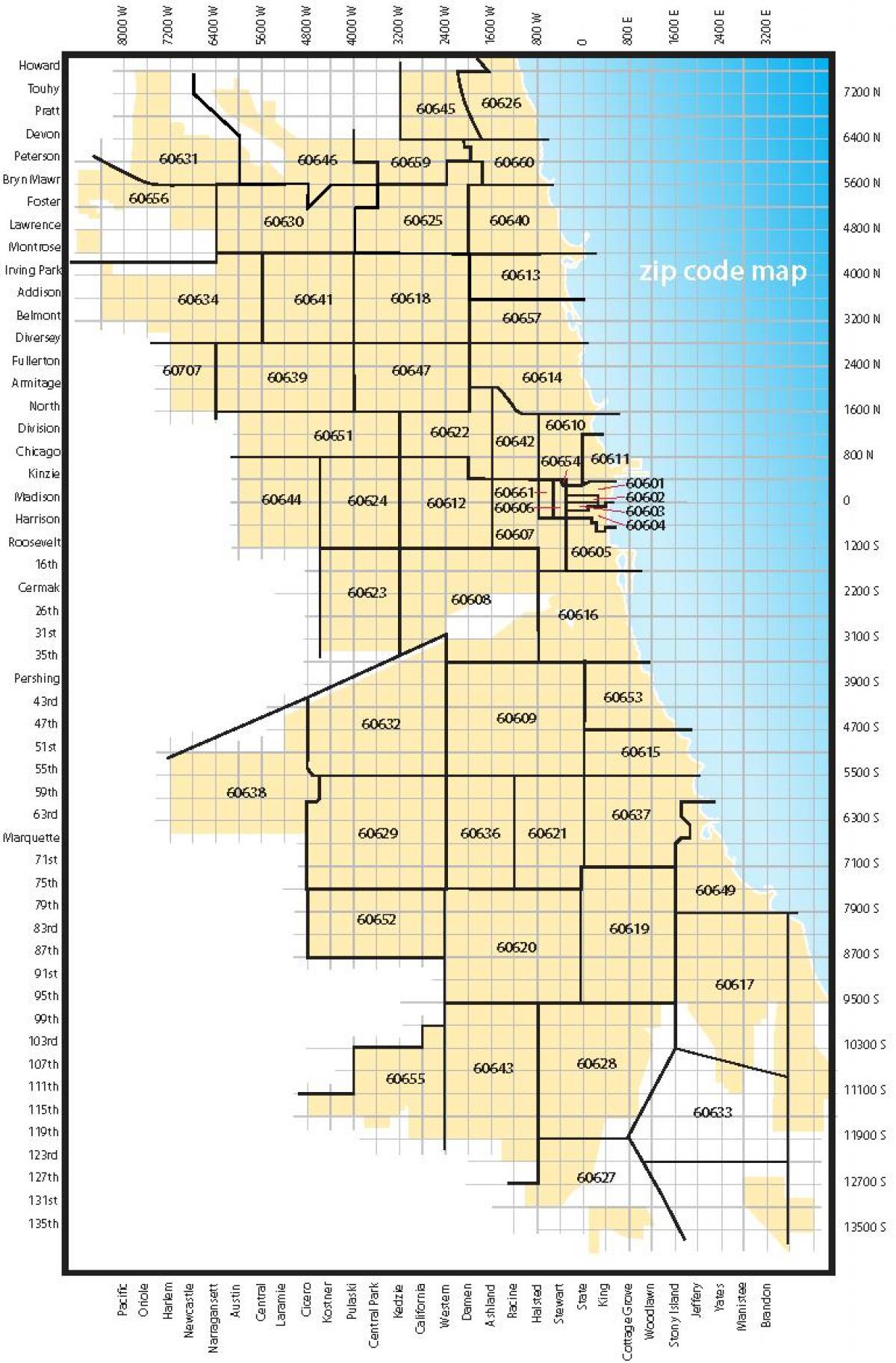 la carte de Chicago codes postaux