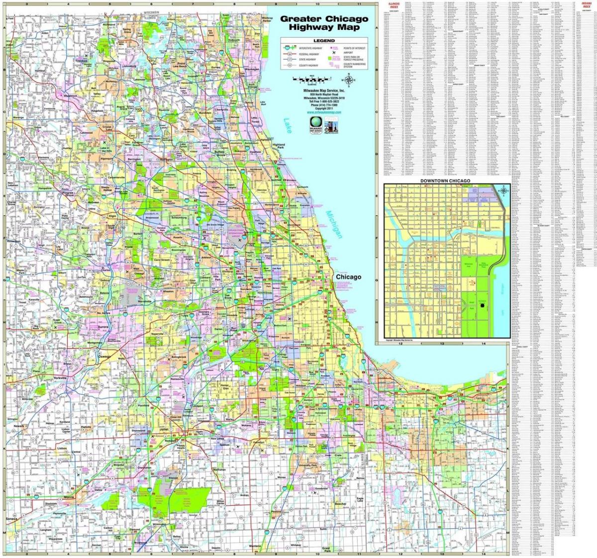 la carte de Chicago autoroutes