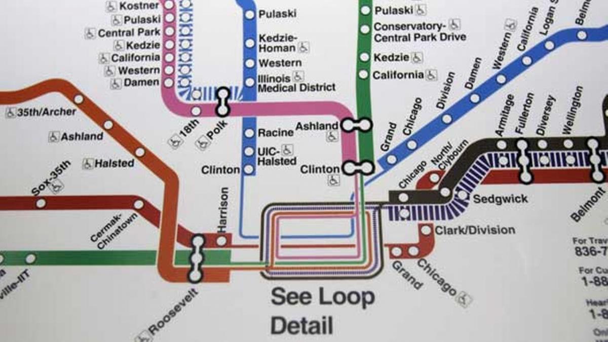 Chicago carte du métro de la ligne bleue