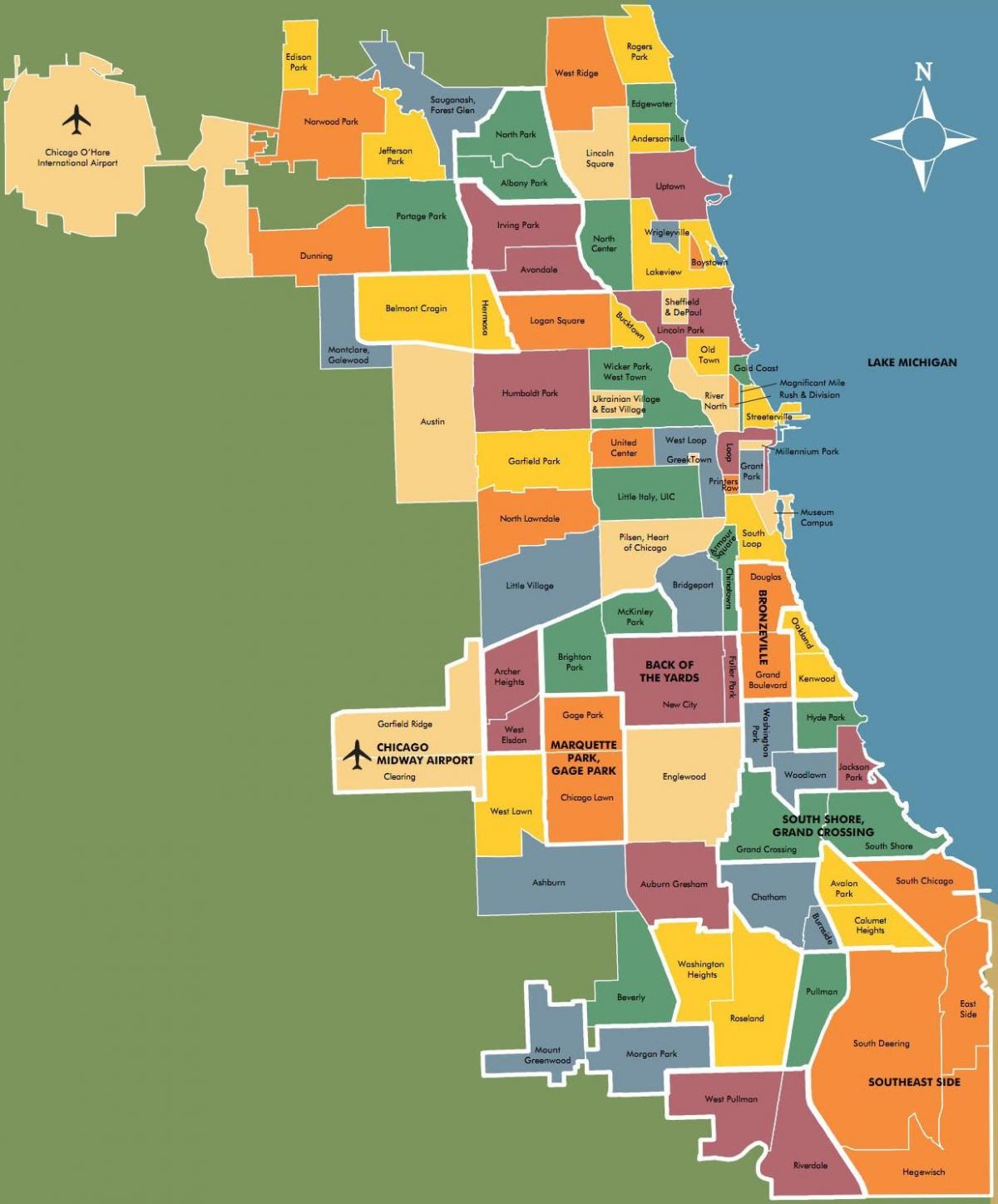 carte des quartiers de Chicago