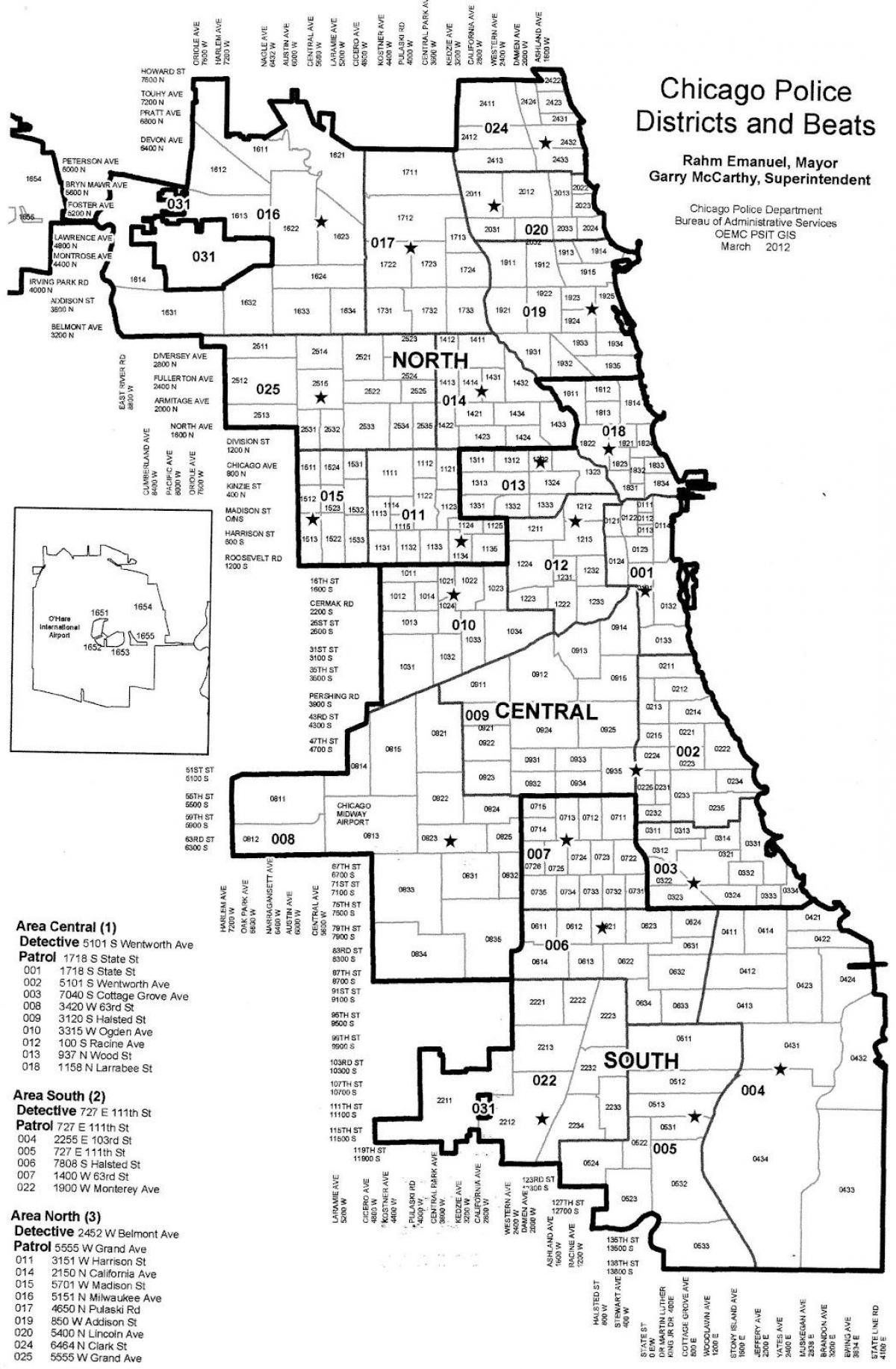 les districts de police de la carte de Chicago