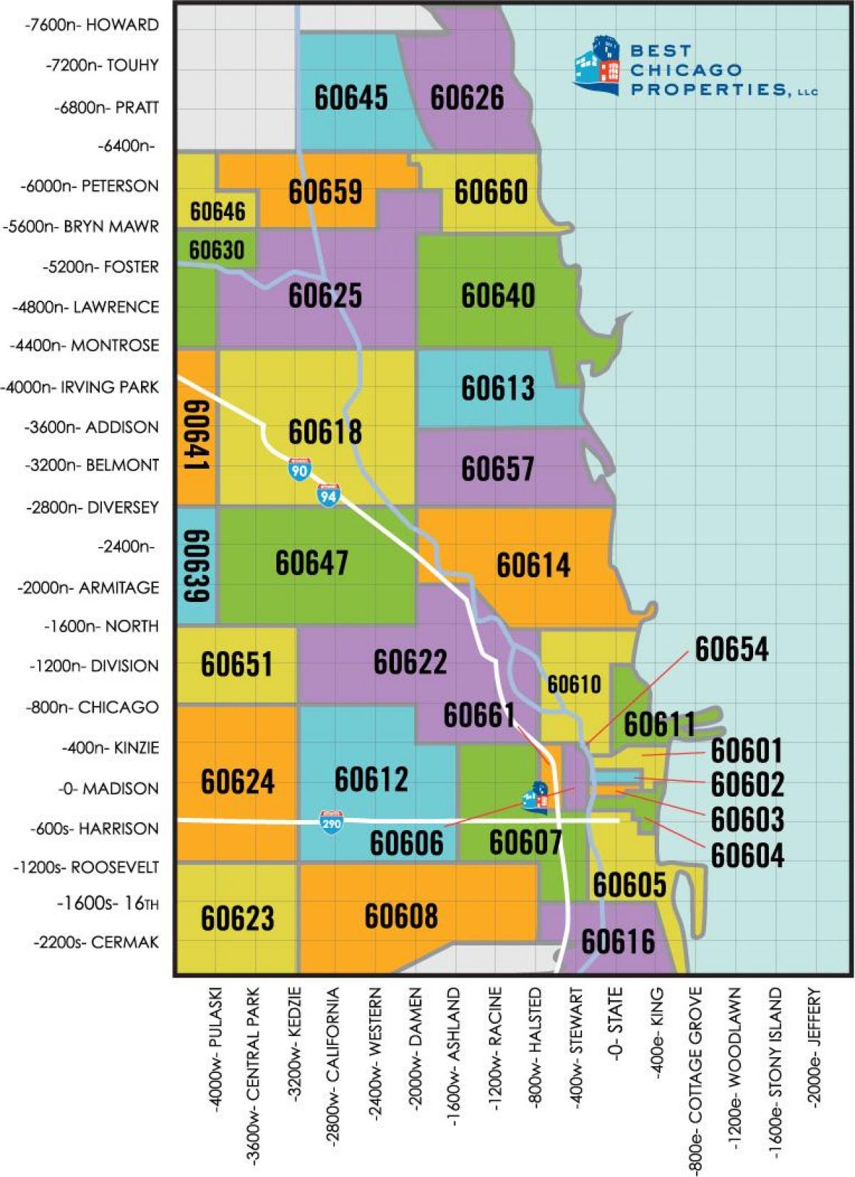 Région de Chicago zip code map
