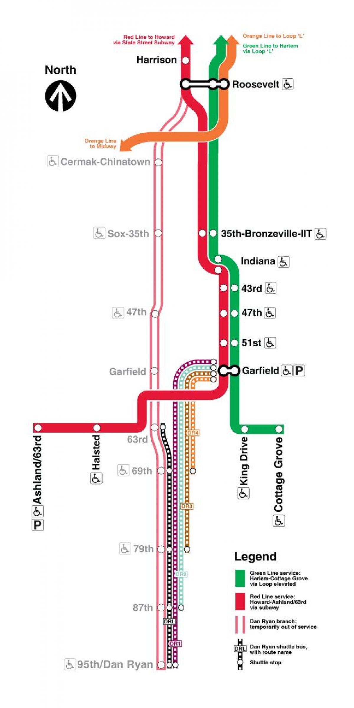Chicago carte du train de la ligne rouge