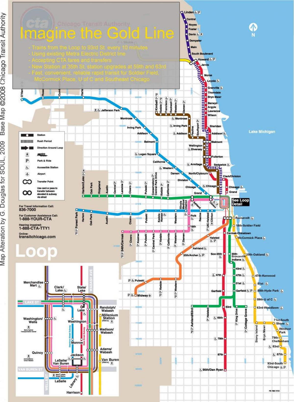 Chicago carte du train bleu de la ligne