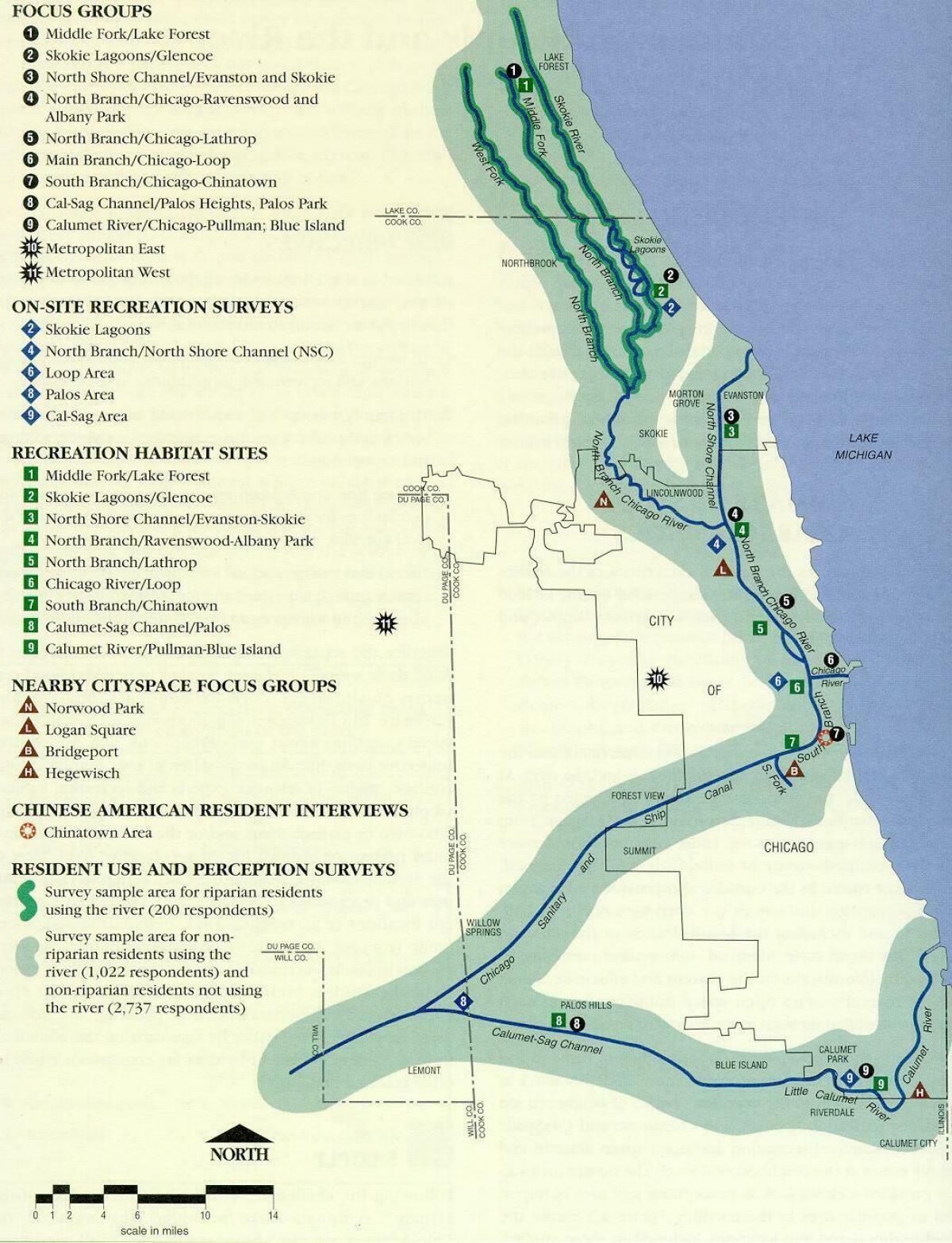 carte de la rivière Chicago