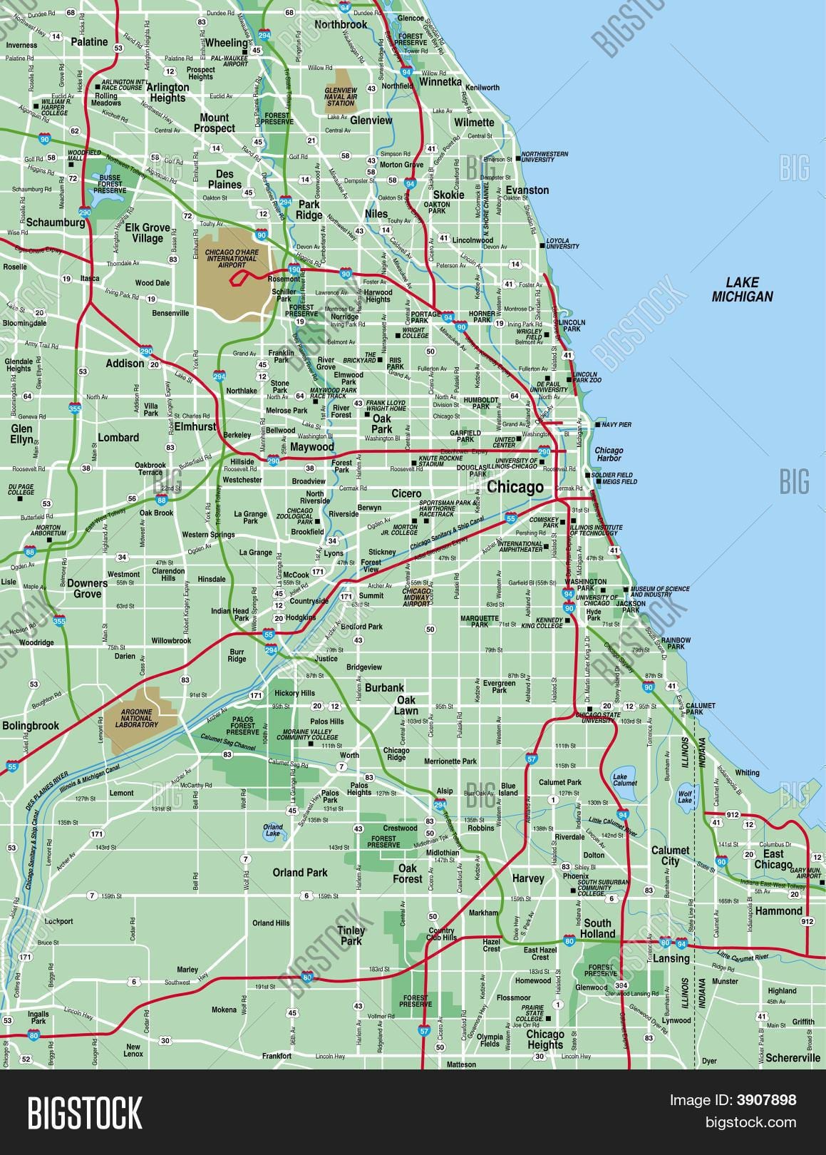 carte de la région de Chicago