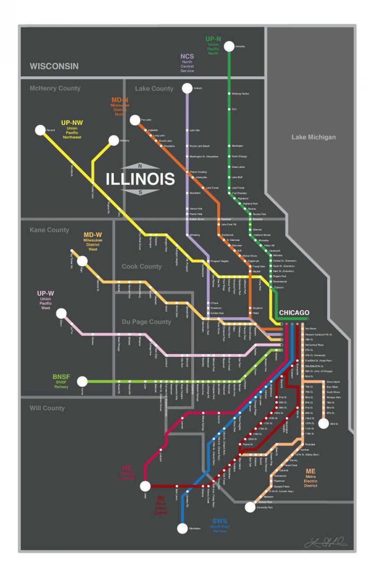 metra train de la carte de Chicago