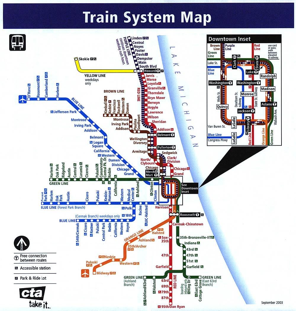 Chicago lignes de métro de la carte